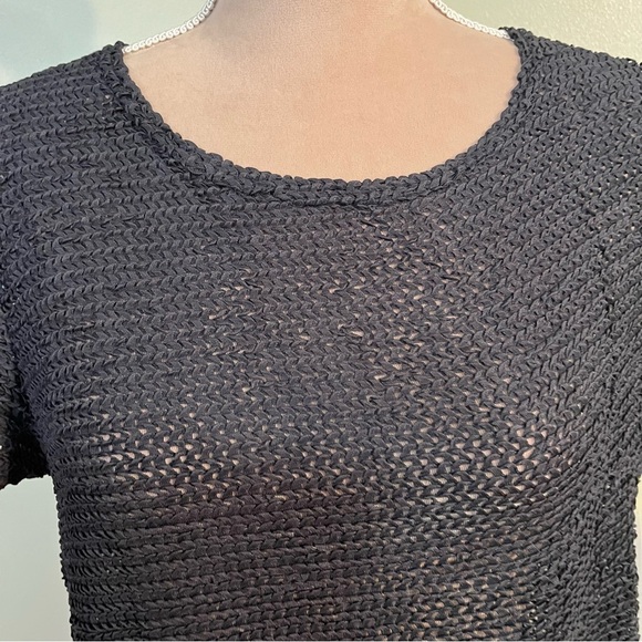 Steven Paul Made In USA Black Knit Crochet Top Short Sleeves Size L NWT - Picture 5 of 8